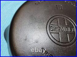 GRISWOLD #10 716A CAST IRON SKILLET-LARGE BLOCK LOGO-NO HEAT RING Restored