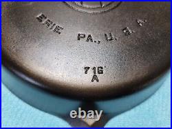 GRISWOLD #10 716A CAST IRON SKILLET-LARGE BLOCK LOGO-NO HEAT RING Restored