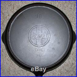 GRISWOLD #10 LARGE BLOCK SLANT LOGO #716A Cast Iron SKILLET WITH HEAT RING