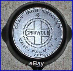 GRISWOLD #4 LARGE BLOCK LOGO #702A Cast Iron SKILLET (HTF)