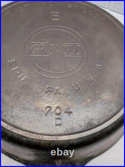 GRISWOLD #8 Cast Iron Skillet Slant Logo ERIE 704 D Heat ring Seasoned restore