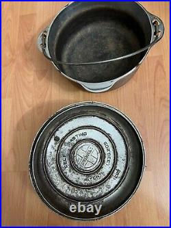 GRISWOLD CAST IRON NO. 8 TITE-TOP DEEP DUTCH OVEN GLID COVER WithTrivet Button Logo