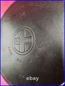 GRISWOLD Cast Iron # 14 Large Block Logo Skillet with Heat Ring 718 MINT Cond