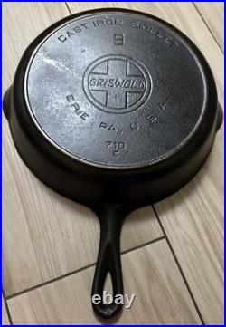 GRISWOLD Cast Iron Skillet # 9 Large Slant Logo Antique Erie PA USA 710 D