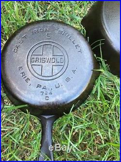 GRISWOLD Cast Iron skillet Lot 5 Skillets Large Block Logo 719 3 5 7 8 12 LBL