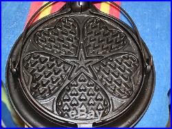 GRISWOLD ERIE CAST IRON #18 928 HEART STAR WAFFLE IRON With BASE REAL NICE