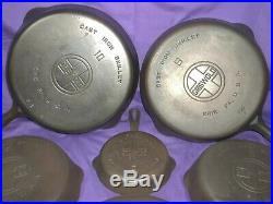 GRISWOLD ERIE SMOOTH BOTTOM CAST IRON SKILLET SET #3, 6-10 with DISPLAY STAND
