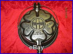 GRISWOLD HEART & STAR HIGH BASE CAST IRON WAFFLE IRON No 18 Pn 928