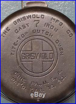 Griswold No. 7 Tite-top Dutch Oven No. 2603 E Large Logo With Cover Look