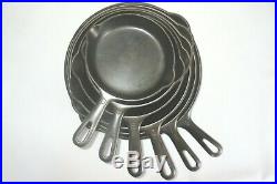 GRISWOLD VINTAGE MATCHING STYLE CAST IRON SKILLET SET #3,4,5,6,7,8 (Ex. Cond.)
