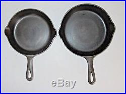 GRISWOLD VINTAGE SKILLET SET with MATCHING SMALL LOGO & EARLY HANDLE (Ex. Cond.)