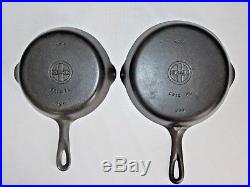 GRISWOLD VINTAGE SKILLET SET with MATCHING SMALL LOGO & EARLY HANDLE (Ex. Cond.)