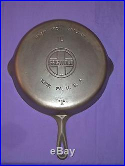 Griswold #10 Cast Iron Skillet Large Block ERIE PA USA Logo Sits Completely Flat