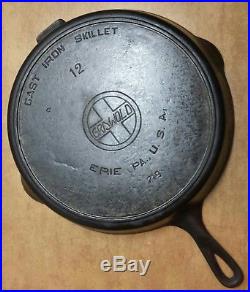 Griswold #12 Cast Iron 719 Skillet LARGE SLANT LOGO Flat Ghost Erie