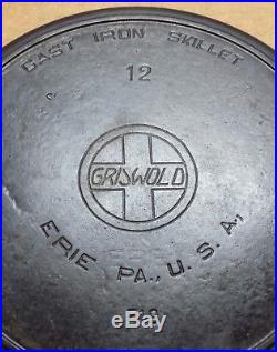 Griswold #12 Cast Iron 719 Skillet LARGE SLANT LOGO Flat Ghost Erie