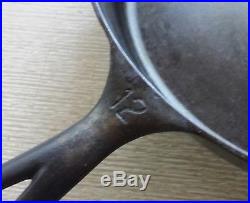 Griswold #12 Cast Iron 719 Skillet LARGE SLANT LOGO Flat Ghost Erie