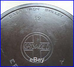 Griswold #12 Cast Iron 719 Skillet LARGE SLANT LOGO Flat Ghost Erie