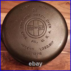 Griswold 1278 Cast Iron Dutch Oven #8, Large Block Logo, Button Logo Lid, c1950s