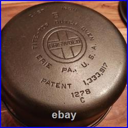 Griswold 1278 Cast Iron Dutch Oven #8, Large Block Logo, Button Logo Lid, c1950s