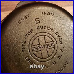 Griswold 1278 Cast Iron Dutch Oven #8, Large Block Logo, Button Logo Lid, c1950s