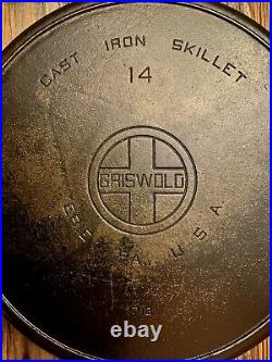 Griswold #14 Cast Iron Skillet Pan Large Block Logo with Heat Ring 718 Antique