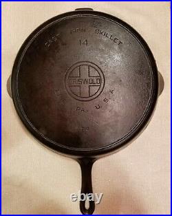 Griswold #14 Cast Iron Skillet Pan Large Block Logo with Heat Ring 718A Vintage