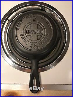 Griswold 2 Cast Iron Skillet 703 Block Logo Heat Ring