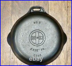 Griswold #3 Cast Iron Skillet With Hinge Handle & Small Block Logo Cast 2503