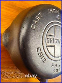 Griswold #4 Cast Iron Skillet Large Block Logo Heat Ring 702 Restored