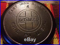 Griswold # 4 Cast Iron Slant Logo Erie Skillet With Heat Ring Free Shipping