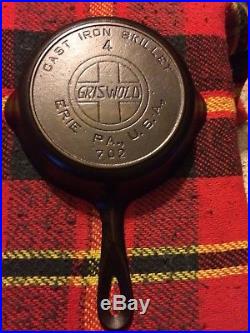 Griswold # 4 Cast Iron Slant Logo Erie Skillet With Heat Ring Free Shipping