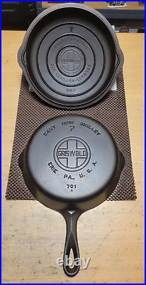 Griswold #7 Cast Iron Skillet 701 Self Basting High Dome Lid
