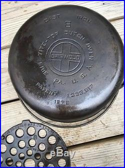 Griswold #8 Dutch Oven Cast Iron 1278 Lid Self Basting Cover 1288 With Trivot Lbl