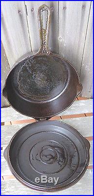 Griswold #8 Hammered Skillet 2028 Pan withHinged Lid Eerie PA USA Lg 10 Well-Kept