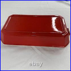 Griswold #81 Red & Cream Rectangle Enameled Cast Iron Casserole Dish Vintage