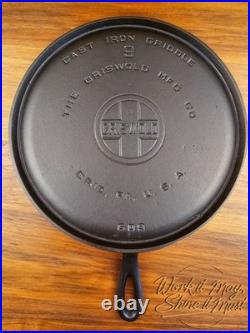 Griswold #9 Vintage Restored Cast Iron Griddle Large Block Logo 609