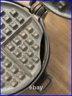 Griswold American No. 8 Cast Iron Waffle Maker with No. 88 Tall Base, read