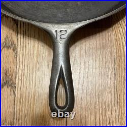Griswold Antique Large Cast Iron Skillet Erie PA. 719 A NO. 12 Very Good Black