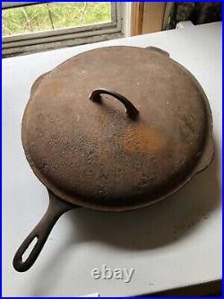 Griswold Cast Iron 12 Skillet 472 Rusty Pan and Lid