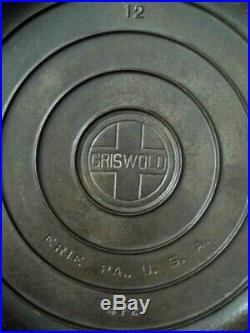 Griswold Cast Iron #12 Skillet With Matching Lid (No's 719D AND 472)