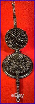 Griswold Cast Iron # 18 Heart & Star Waffle Iron Low Base