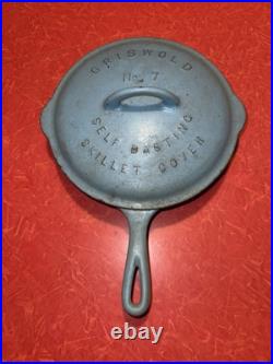 Griswold Cast Iron #7 Blue Enamel Skillet with Matching Lid