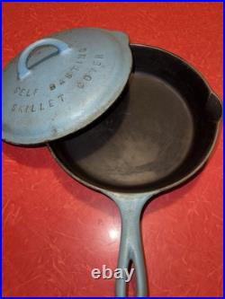 Griswold Cast Iron #7 Blue Enamel Skillet with Matching Lid