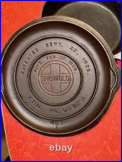 Griswold Cast Iron #7 Blue Enamel Skillet with Matching Lid