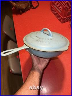 Griswold Cast Iron #7 Blue Enamel Skillet with Matching Lid