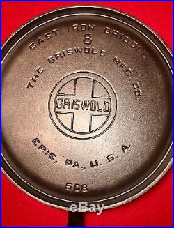 Griswold Cast Iron # 8 Handle Griddle Large Block Logo EPU FLAT