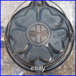 Griswold Cast Iron Hearts and Stars Waffle Iron with Low Base Cleaned & Seasoned