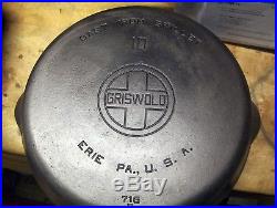 Griswold Cast Iron Large Logo Skillet Set 2 THRU 10 Matching Handles NICE
