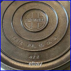 Griswold Cast Iron Low Dome #12 Skillet Lid Erie PA 472 Rare