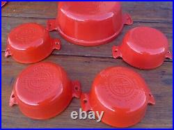 Griswold Cast Iron Matching Casserole Set in Red and White Enamel